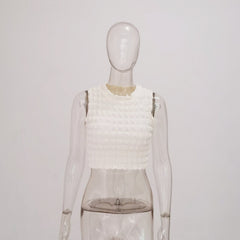 Waffle crewneck sleeveless solid crop top