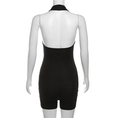 Halter solid v neck hollow out backless romper