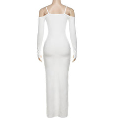 Long sleeve off shoulder textured solid maxi dress