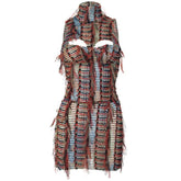 High neck textured backless hollow out cut out mini dress | red tango dress