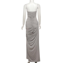 Ruched sweetheart neck irregular tube maxi dress