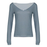 V neck long sleeve striped top