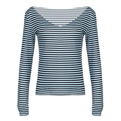 V neck long sleeve striped top