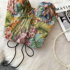 Sweetheart neck lace up bustier flower print top
