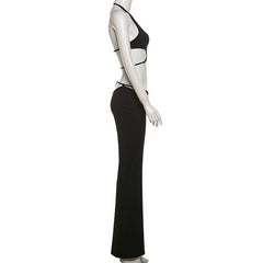 Halter hollow out solid backless pant set