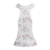 Off shoulder ruched flower print maxi dress