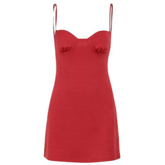 Sweetheart neck ruched solid backless cami mini dress | red tango dress