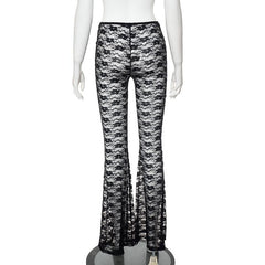 Lace see through solid stitch medium rise pant