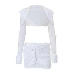 Long sleeve fluffy shrug crop top