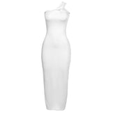 Ruched solid irregular one shoulder backless maxi dress | red tango dress