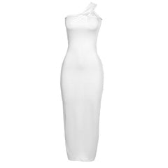 Ruched solid irregular one shoulder backless maxi dress | red tango dress