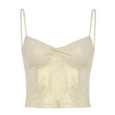 Metallic ruched backless cami top