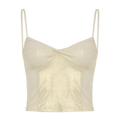 Metallic ruched backless cami top