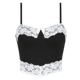 Bowknot lace patchwork backless cami top
