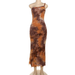 One shoulder textured contrast cami maxi dress
