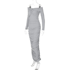 Long sleeve off shoulder ruched maxi dress