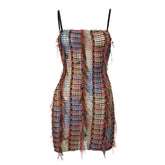 Mesh ruffle stitch contrast textured cami mini dress | red tango dress