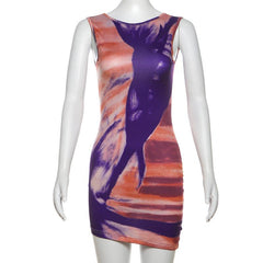 Crewneck sleeveless contrast mini dress