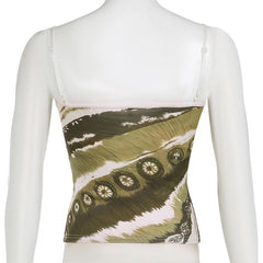 Print flower applique adjustable cami top