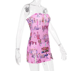 Hollow out bowknot print slit tube cut out mini dress | red tango dress