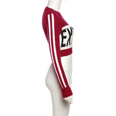 Knitted long sleeve contrast crewneck top