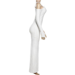 Long sleeve off shoulder textured solid maxi dress