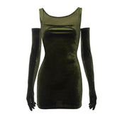 Velvet sleeveless gloves solid square neck mini dress | red tango dress