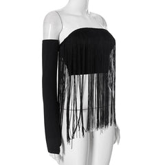Tassels solid backless tube top