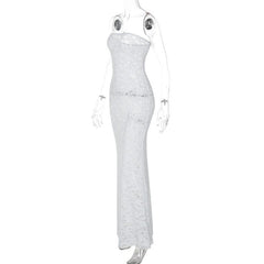 Lace see through solid tube maxi dress