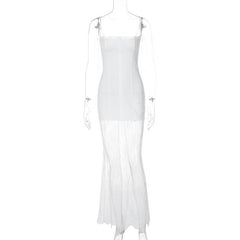 Lace patchwork stitch solid cami maxi dress