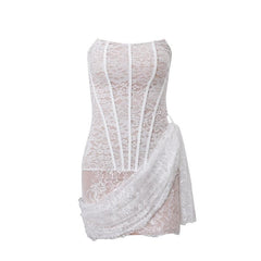 Irregular ruched backless lace up bustier tube mini dress | red tango dress