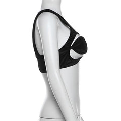 Velvet hollow out solid backless crop cut out top