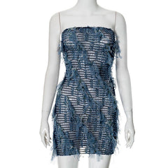 Sheer mesh textured stitch tube mini dress | samba dress