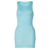 Sleeveless u neck knitted solid mini dress | red tango dress