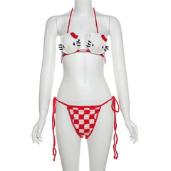 Self tie halter knitted backless contrast pant set