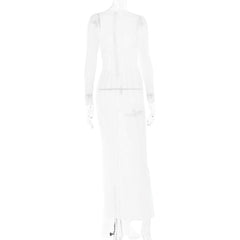 Long sleeve sheer mesh zip-up stitch maxi dress | samba dress