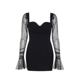Sweetheart neck long sleeve mesh mini dress