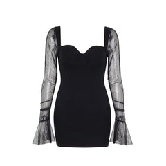Sweetheart neck long sleeve mesh mini dress