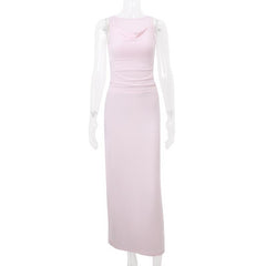Cowl neck ruched solid tank maxi dress