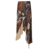 Flower print mesh patchwork ruffle maxi skirt