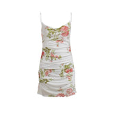Cowl neck sheer mesh flower print ruffle cami mini dress | samba dress