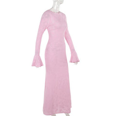 Crewneck long sleeve lace up flower pattern maxi dress