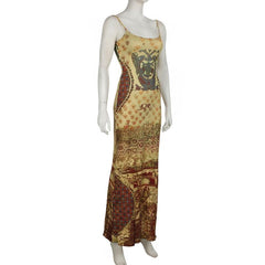 Print abstract backless cami maxi dress