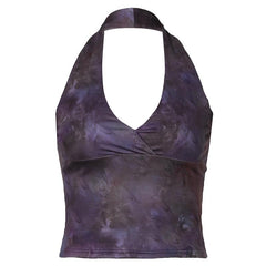Halter v neck tie dye backless top