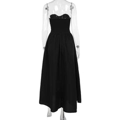 Buckle smocked sweetheart neck tube midi dress