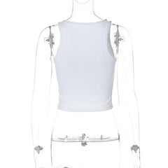 U neck beaded ribbed "kiss" pattern tank top