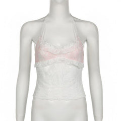 Halter u neck lace hem ruffle top