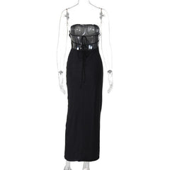 Flower print knotted backless tube maxi dress