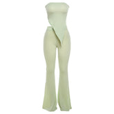 Irregular textured backless high rise solid tube pant set