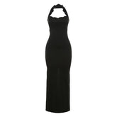 Halter hollow out backless high slit maxi dress
